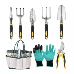Набор садовых инструментов из 8 шт., горячая распродажа на Amazon, сталь из алюминиевого сплава, нескользящая ручка, инструменты для цветов + перчатка + секатор + сумка для инструментов