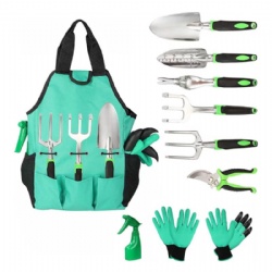 10pcs Garden Tools Set Hot sale on Amazon, Aluminium Alloy steel, Non slip handle, FlowerTools +Glo ve +Sprayer + Apron