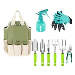 9pcs Garden Tools Kit Hot sale on Amazon, Aluminium Alloy steel, Non slip handle, FlowerTools +Glo ve + Pruner+Sprayer + Toolbag