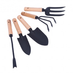 Набор из 5 садовых инструментов, горячая распродажа на Amazon, деревянная ручка, шпатель + трансплантатор + грабли + вилка + прополка