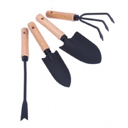 Набор садовых инструментов из 4 шт. Горячая распродажа на Amazon, деревянная ручка, шпатель + трансплантатор + грабли + прополка