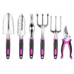 6 pcs Garden Tools Set For Lady, Aluminium Alloy, Flower kits,  Trowel + Transplanter + Rake + Fork + Weeder + Pruner