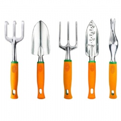 Набор из 5 садовых инструментов, алюминиевый сплав, ручка оранжевого цвета, наборы для цветов, мастерок + трансплантатор + грабли + вилы + прополка